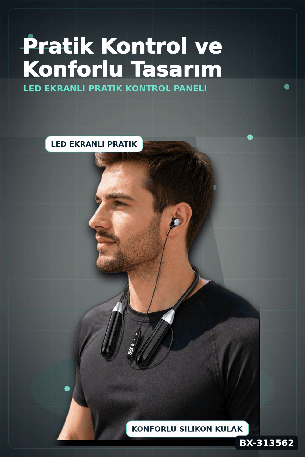 Kulak Ici Bluetooth Kulaklik Mikrofonlu Boyun Bantli Kablosuz Ses Kontrol 1 Adet BX-313562
