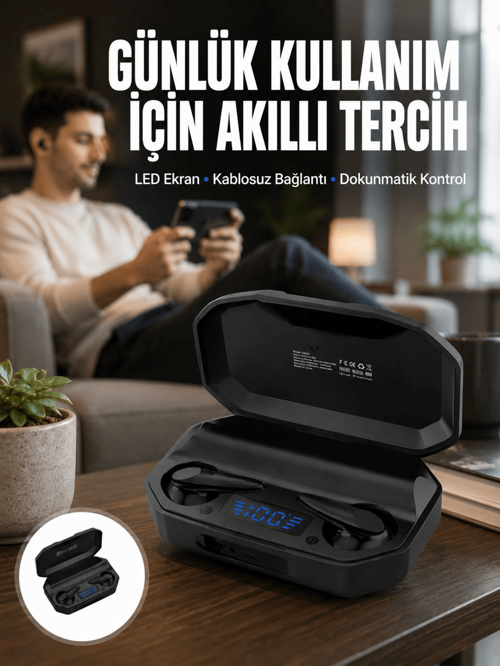 Kulak İçi Bluetooth Kulaklık Rgb Işıklı Çift Mikrofonlu iOS/Android Uyumlu BT 5.2 Yeni Nesil