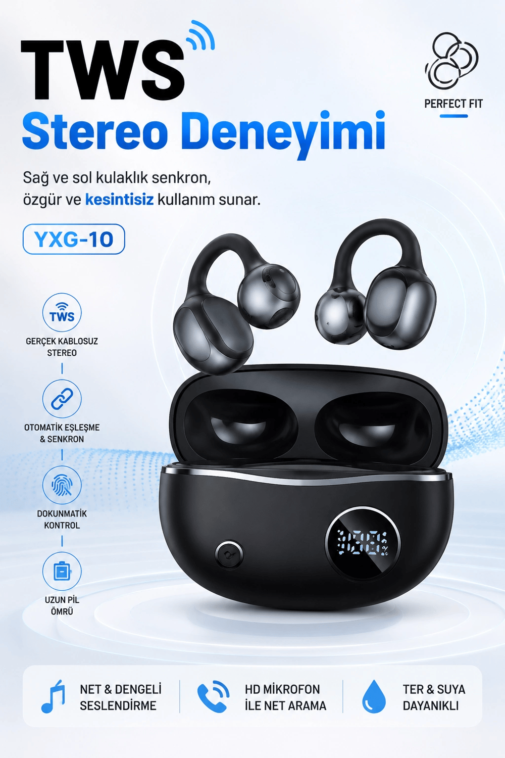 Kulak Kancalı Kablosuz Bluetooth Kulaklık Şarj Kutulu Mikrofonlu Spor Kullanım
