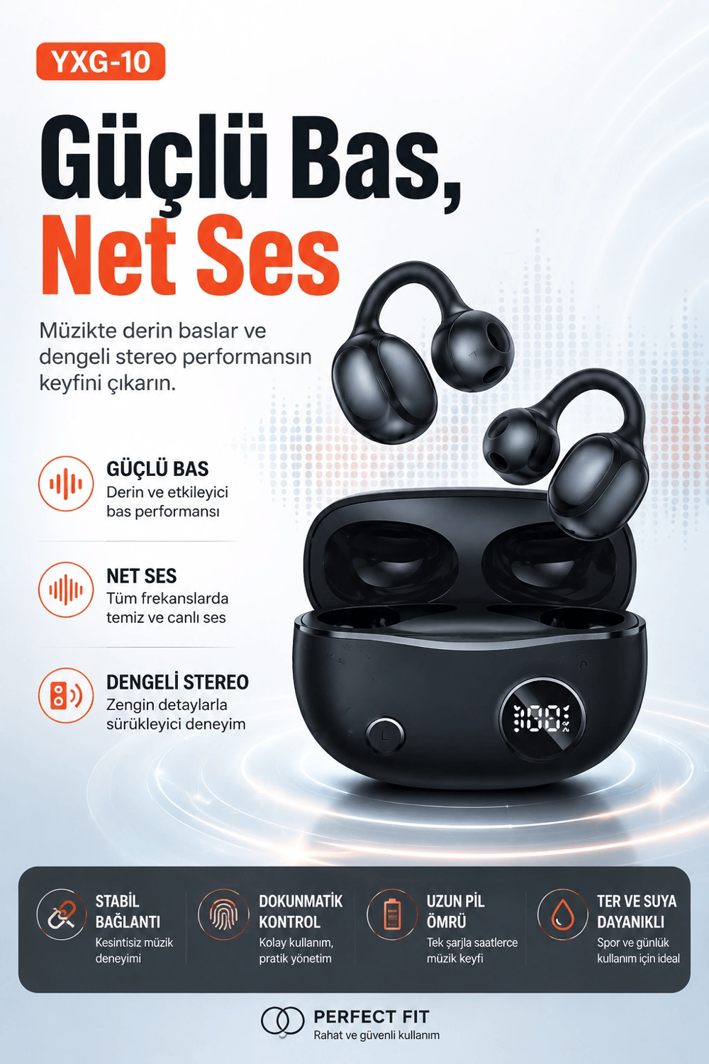 Kulak Kancalı Kablosuz Bluetooth Kulaklık Şarj Kutulu Mikrofonlu Spor Kullanım