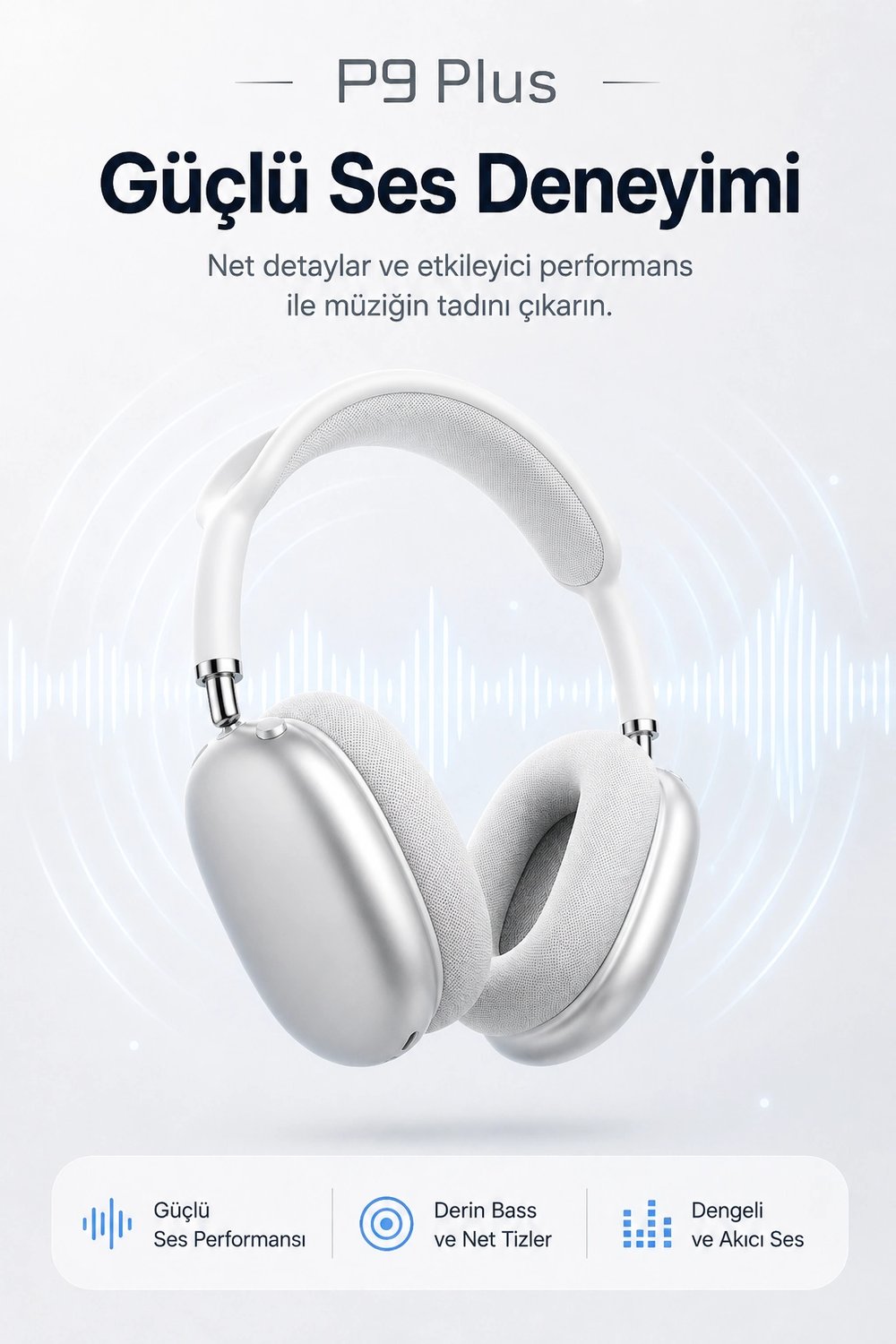 Kulak Üstü Kablosuz Bluetooth Kulaklık Yumuşak Pedli Mikrofonlu Günlük Kullanım