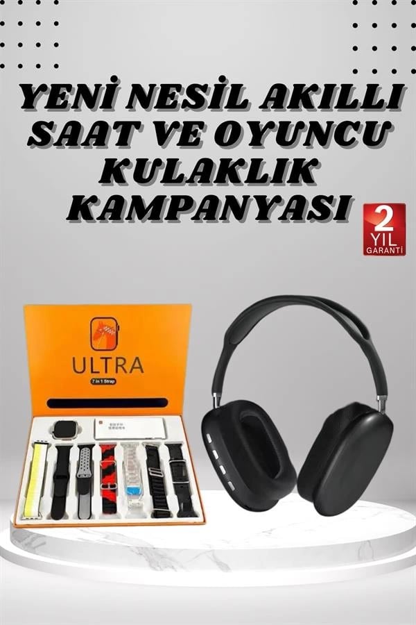 Kulak Üstü Kulaklık Pro9 ve Yeni Nesil Akıllı Saat Android ve İOS Uyumlu ANC Özelliği