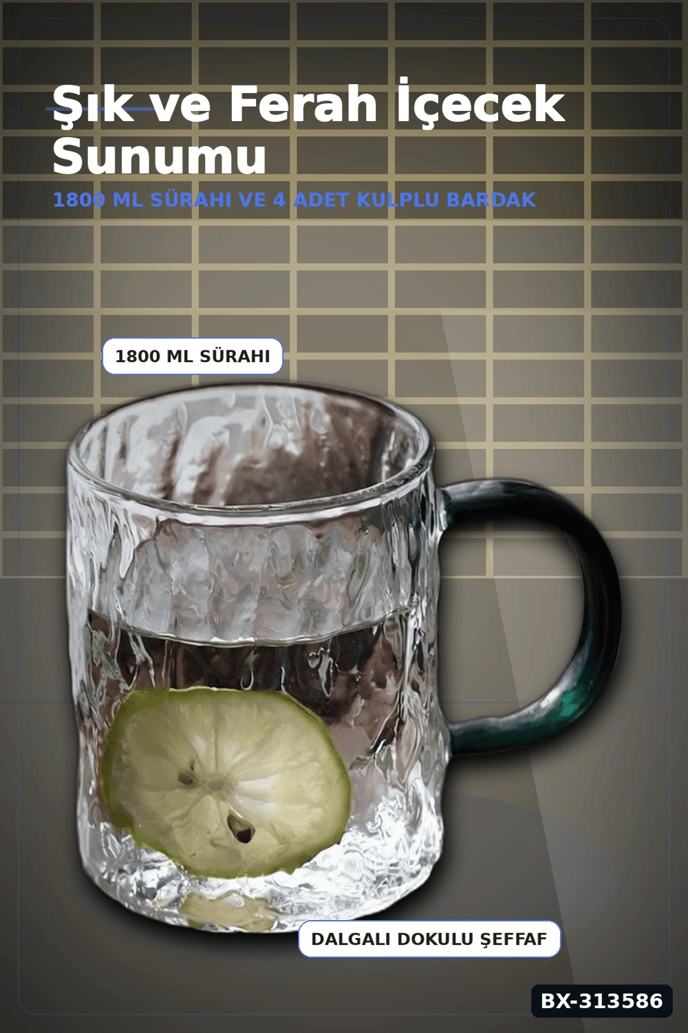 Kulplu 1800 ml Cam Sürahi Ve 350 ml 4 Bardak Seti - 5 Parça Şeffaf BX-313586