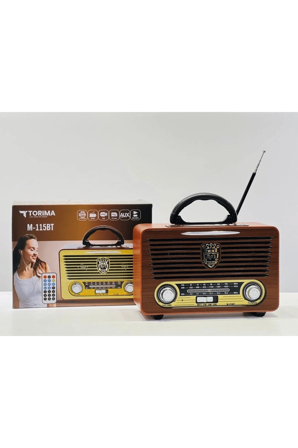 Kumandalı Bluetooth özellikli nostaljik radyo kahverengi 2 yıl garantili - Elektronik