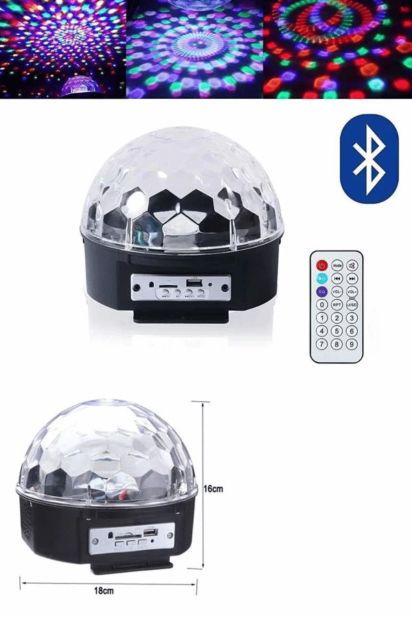 Küre Disko Topu Müzik Çalar Renkli Lazer Işıklı Bluetooth Disko Parti Işığı Kumandalı