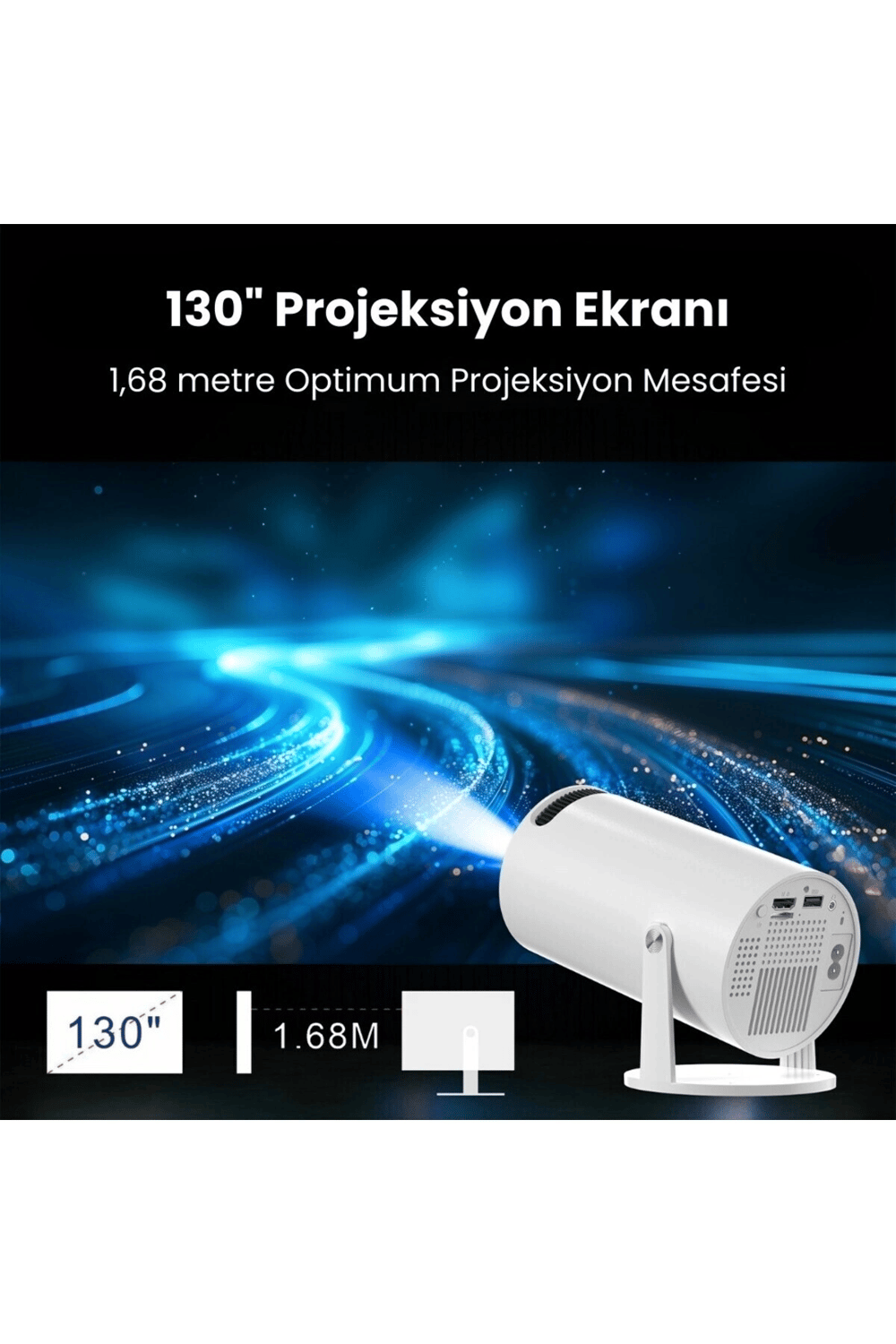 LCD FULL HD 1280x720 çözünürlük, 2.69 inç ekran, siyah taşınabilir Android projektör