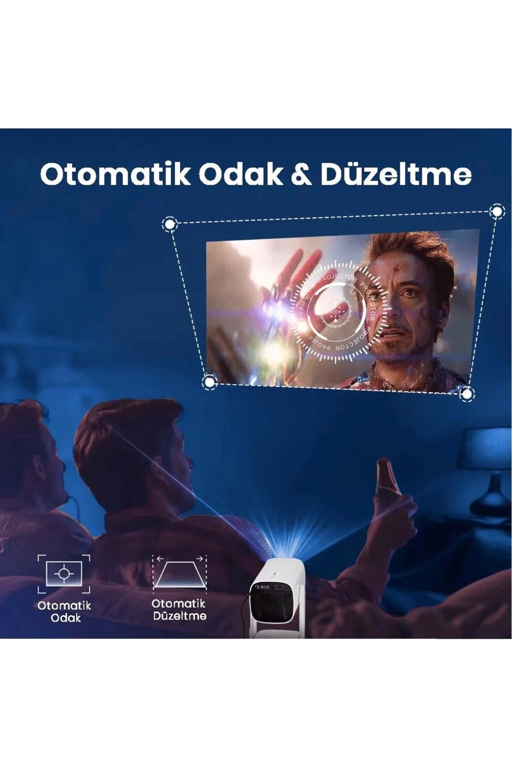LED 4K çözünürlük, 1920x1080, 1500:1 kontrast, 150 ansilümen, wifi, USB, HDMI projeksiyon cihazı