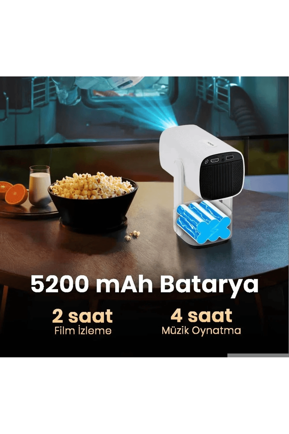 LED 4K çözünürlük, 1920x1080, 1500:1 kontrast, 150 ansilümen, wifi, USB, HDMI projeksiyon cihazı