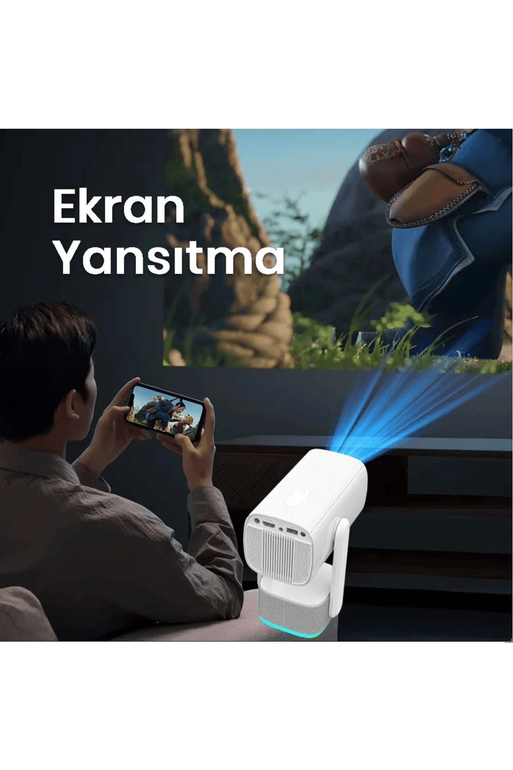 LED 4K çözünürlük, 1920x1080, 1500:1 kontrast, 150 ansilümen, wifi, USB, HDMI projeksiyon cihazı