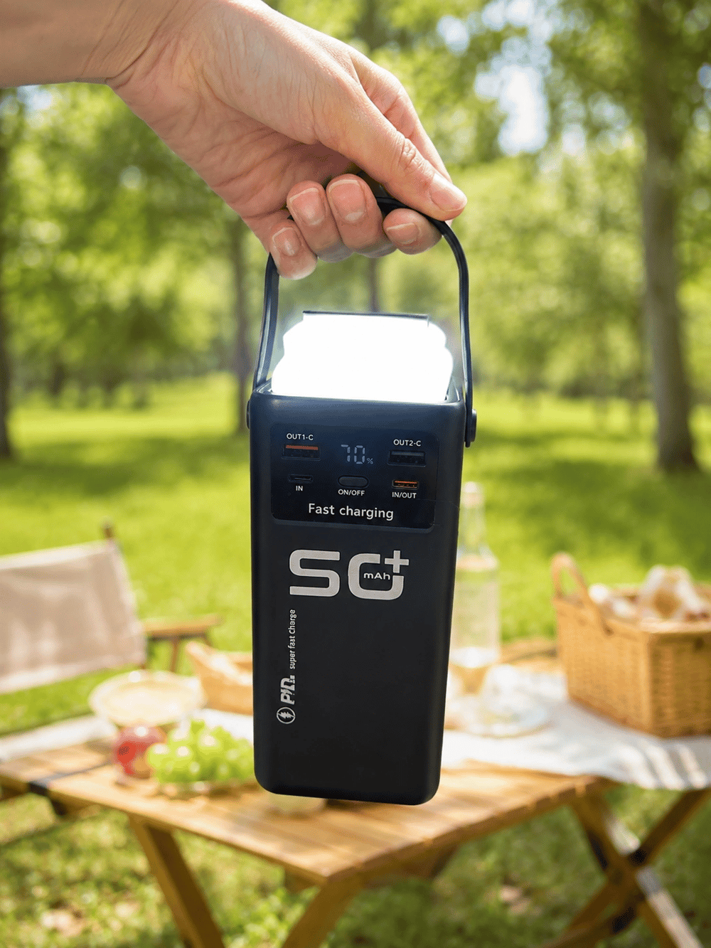 LED Aydınlatmalı Powerbank 50.000 mAh 22,5 W Hızlı Şarj 4 Dahili Kablolu Dijital Pil Göstergeli Batarya