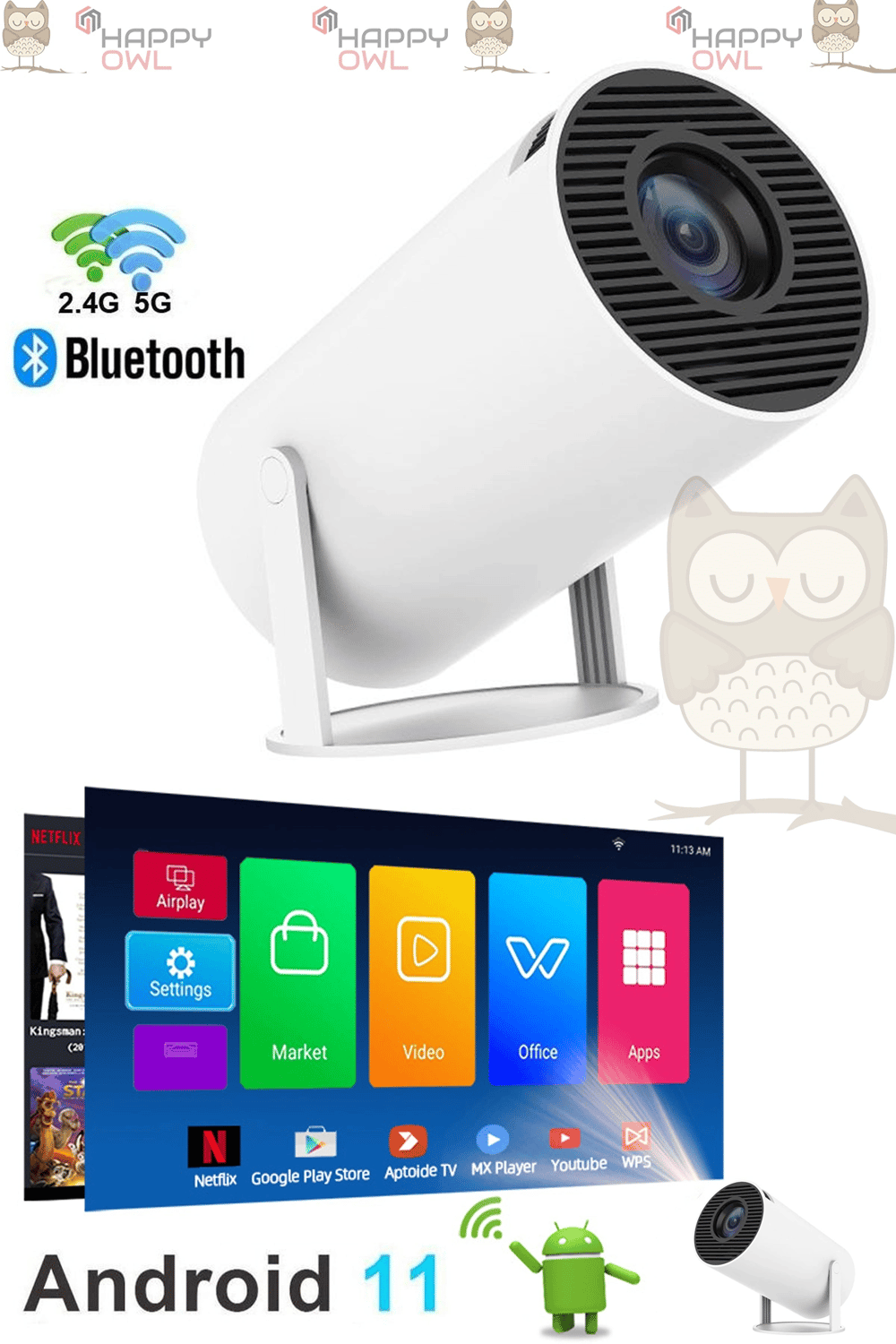 LED FULL HD projeksiyon cihazı 1280x720 çözünürlük 1200 ansilümen beyaz USB HDMI