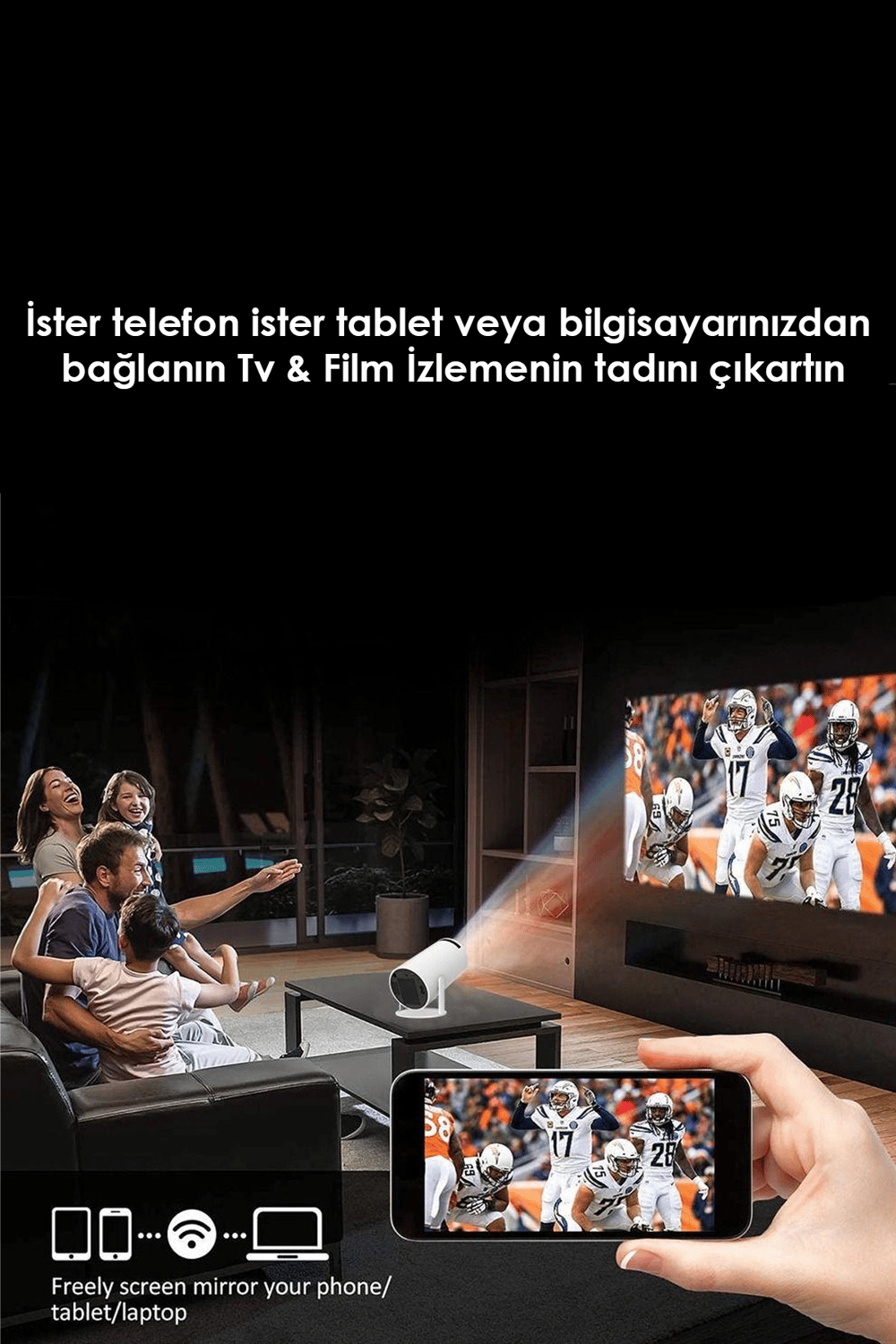 LED FULL HD projeksiyon cihazı 1280x720 çözünürlük 1200 ansilümen beyaz USB HDMI