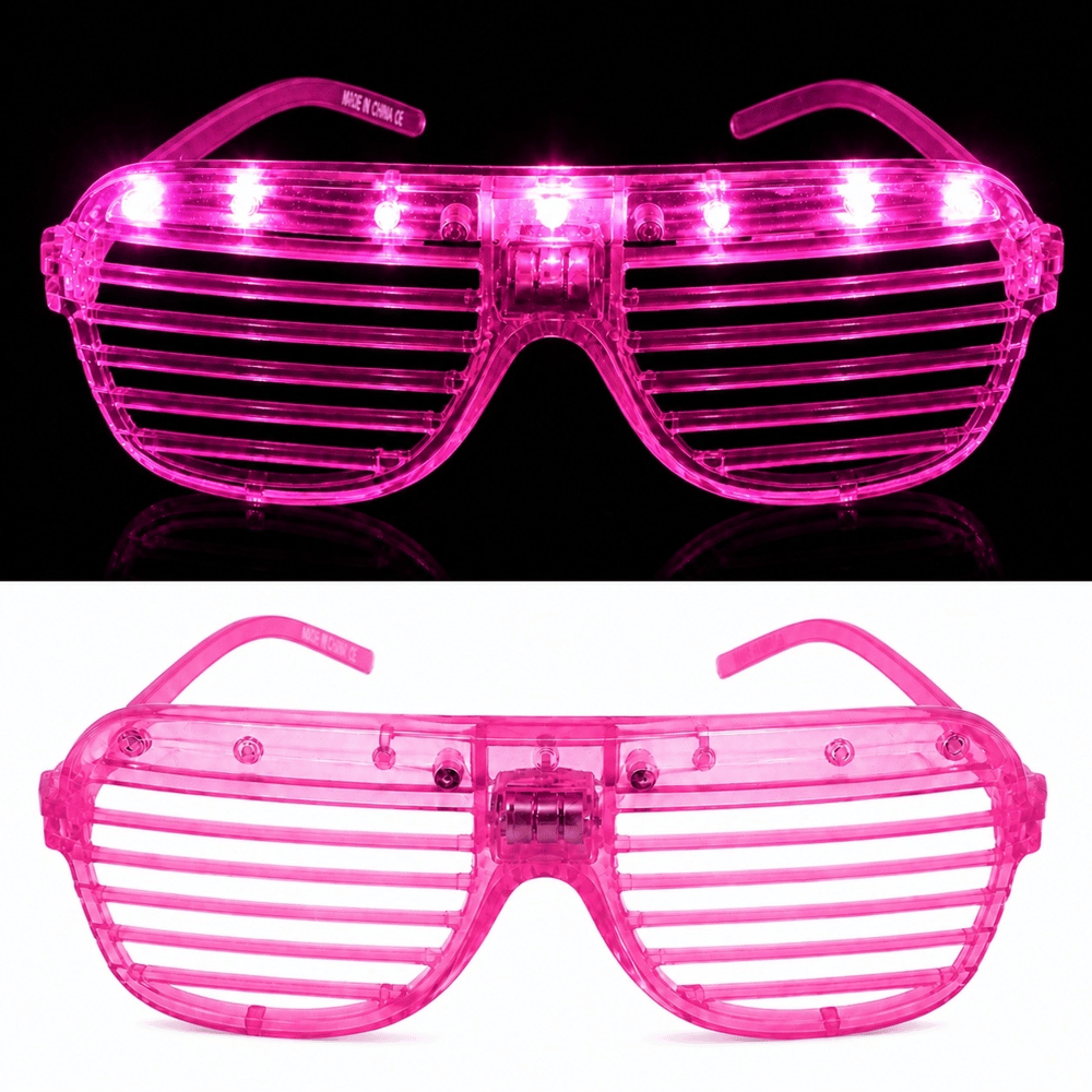 LED Işıklı Panjur Parti Gözlüğü Pembe Renk Shutter Gözlük