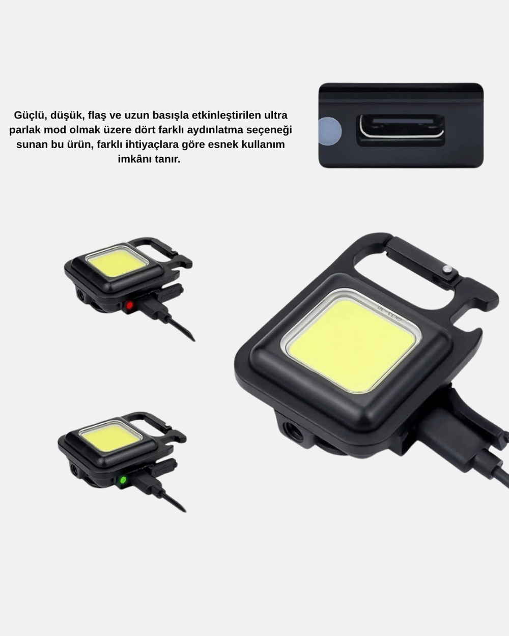 LED Mini Anahtarlık Fener – 1000 Lümen Güçlü Işık ve USB Type-C Şarjlı