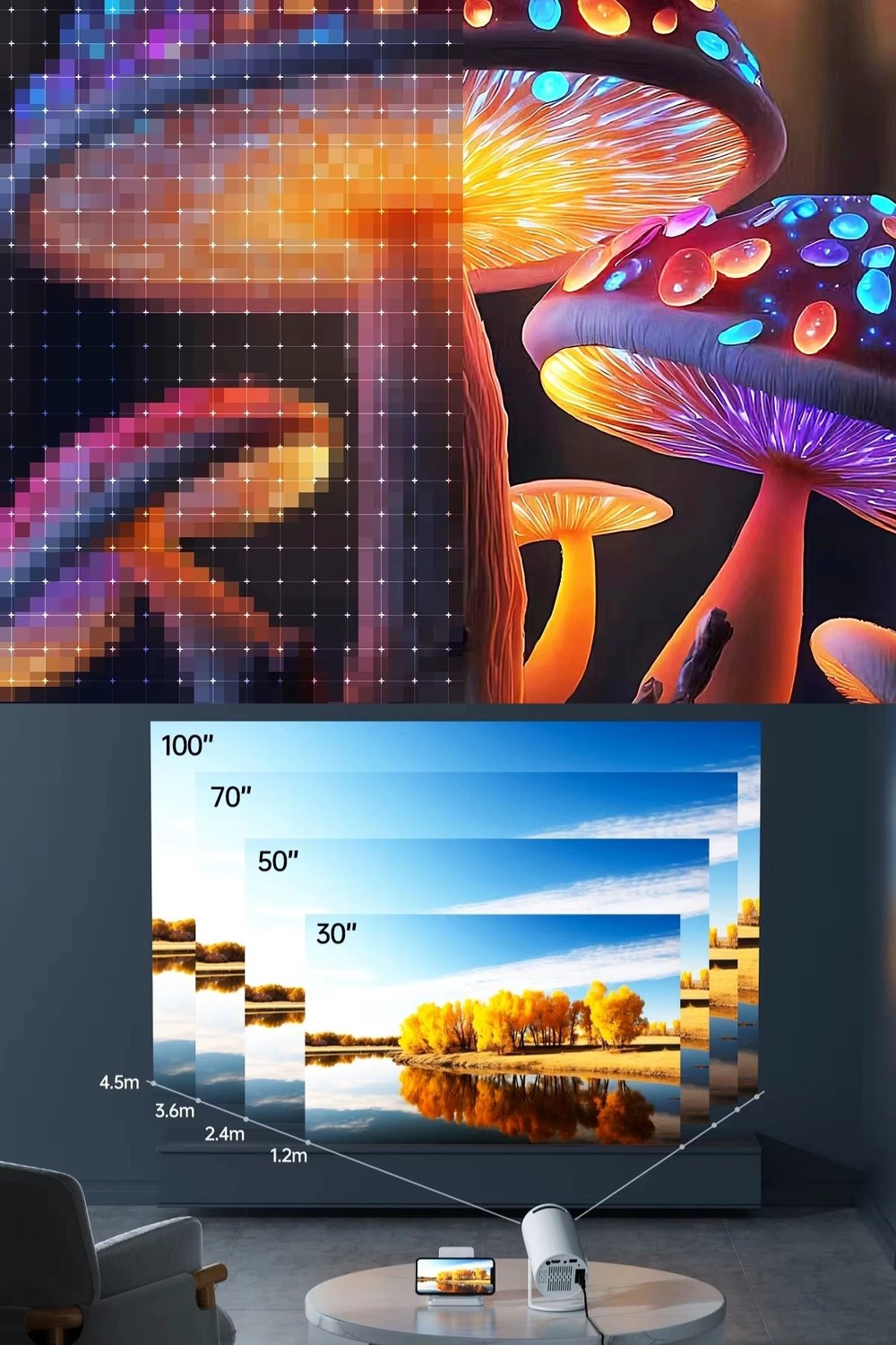 LED görüntü teknolojili 4K çözünürlüklü beyaz projeksiyon cihazı, 1080P, HDR, kablosuz, HDMI