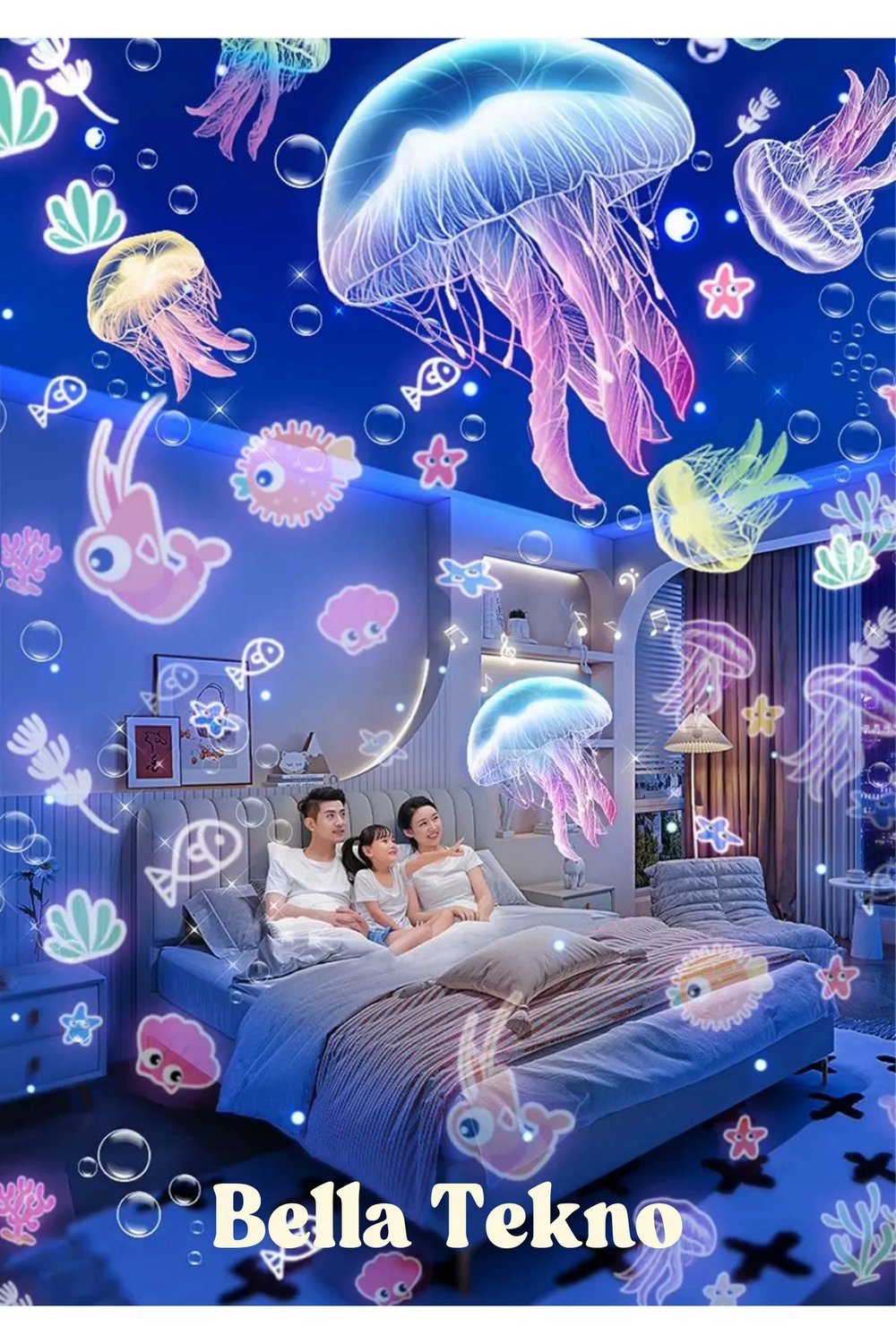 LED görüntü teknolojili, FULL HD, USB ve HDMI girişli çok renkli projektör gece lambası