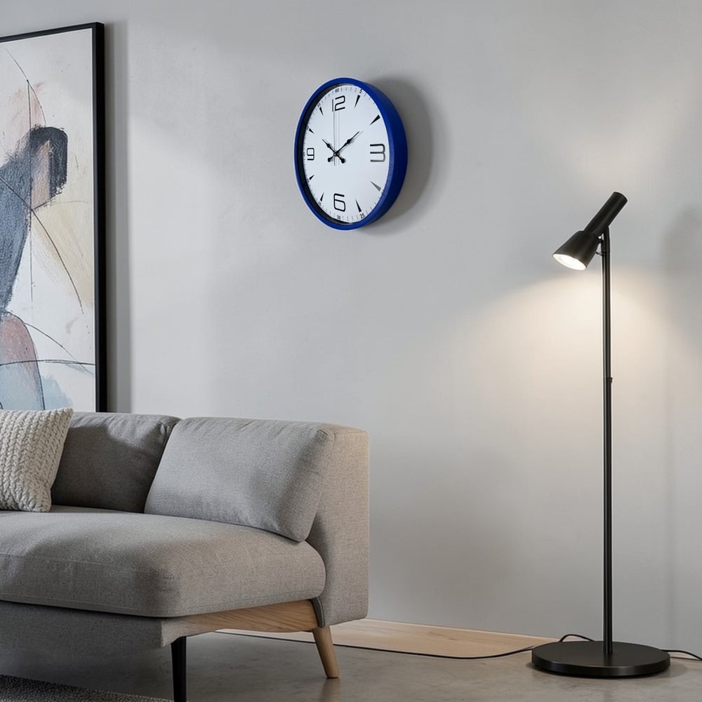 Lacivert Çerçeveli Beyaz Kadran 36 Cm Duvar Saati