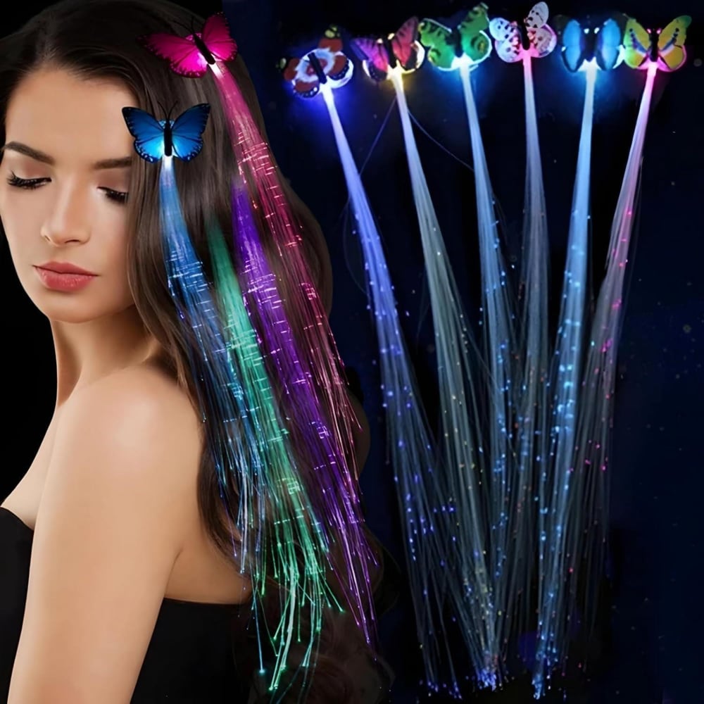 Led Fiber Optik Işıklı Kelebek Saç Klipsi 1 Adet (3936)