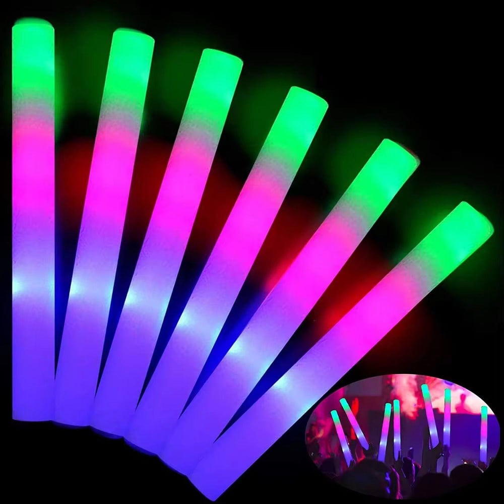 Led Işıklı 3 Modlu Kauçuk Işıklı Sünger Parti Çubuk Sopa - 46 cm (6’lı Paket) (3936)