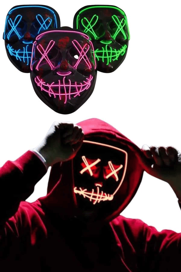 Led Işıklı Neon Maske Cadılar Bayramı Maskesi Korkunç Korku Maskesi