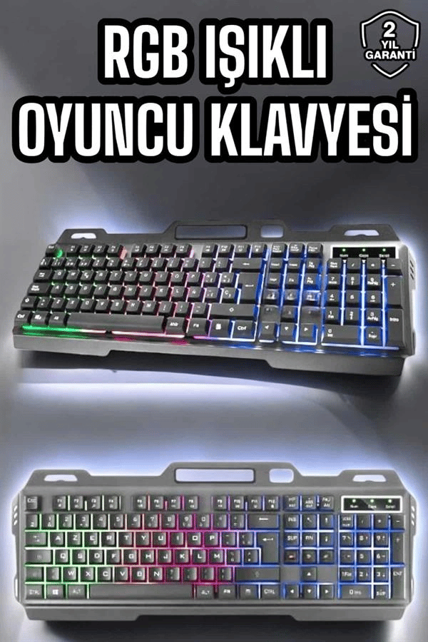 Led Işıklı Oyuncu Klavye Usb Girişli RGB Işıklı Q Klavye Mouse Hediyeli