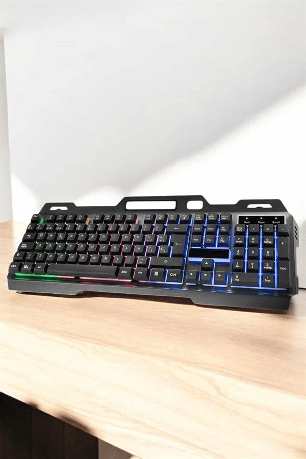 Led Işıklı Oyuncu Klavye Usb Girişli RGB Işıklı Q Klavye Mouse Hediyeli