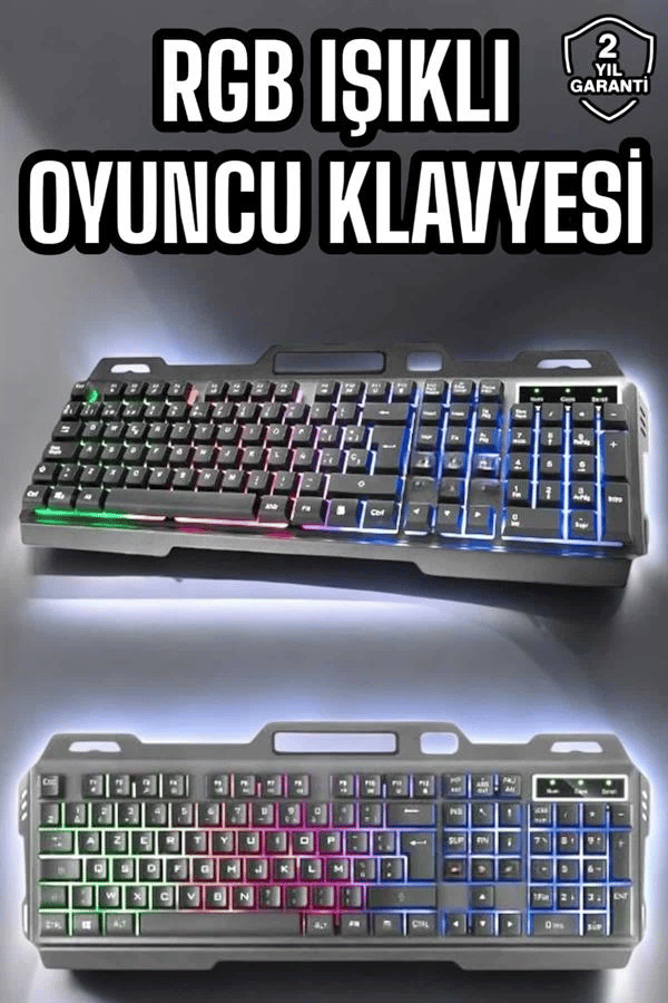 Led Işıklı Oyuncu Klavye Usb Girişli RGB Işıklı Q Klavye Mouse Hediyeli