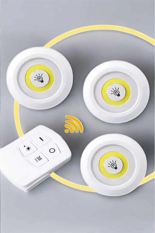 Led Lamba 3lü Uzaktan Kumandalı Yapışkanlı Beyaz Işık (Kopya)