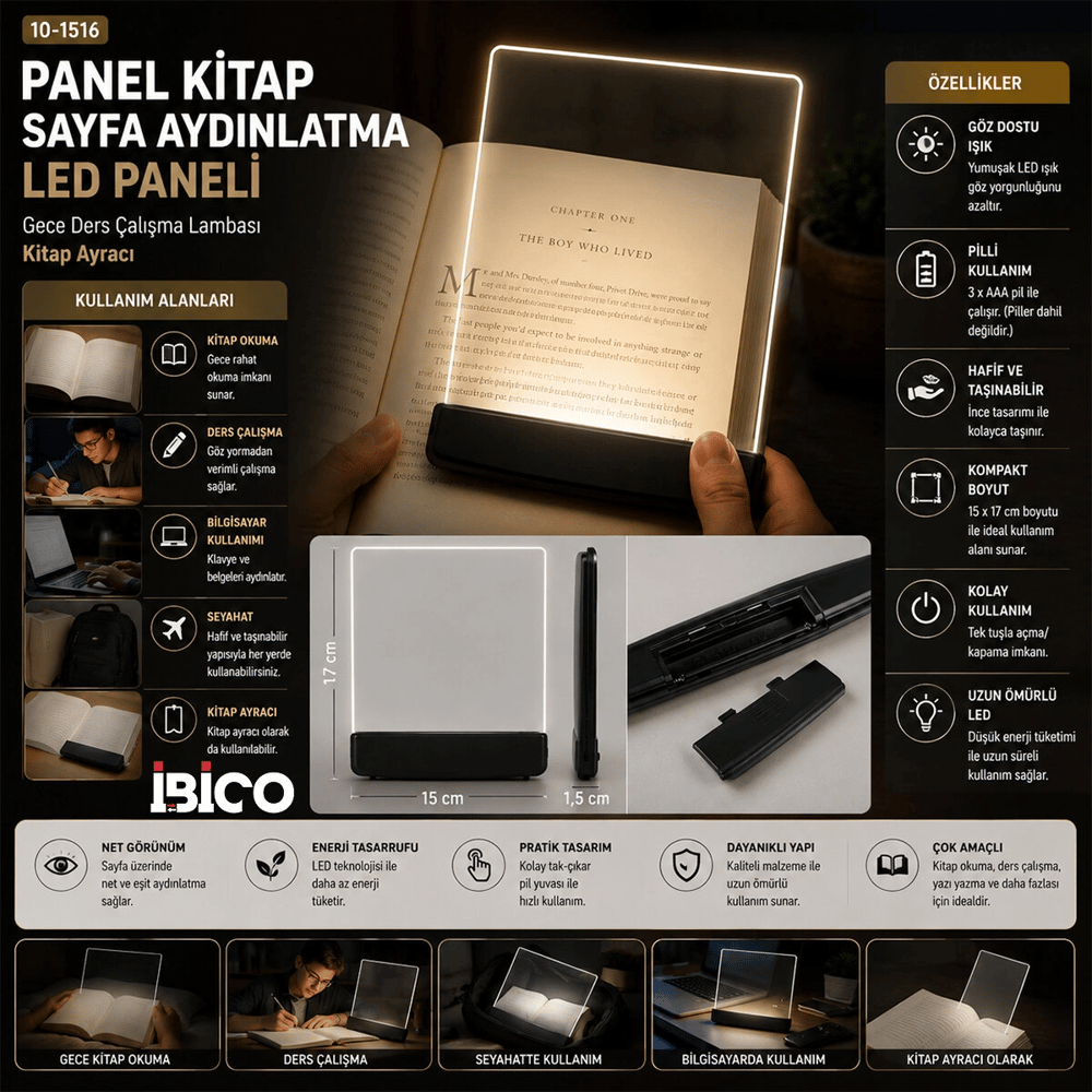 Lıght Panel Kitap Sayfa Aydınlatma Led Paneli Kitap Okuma Pilli 15x17cm İ10-027 Bx40