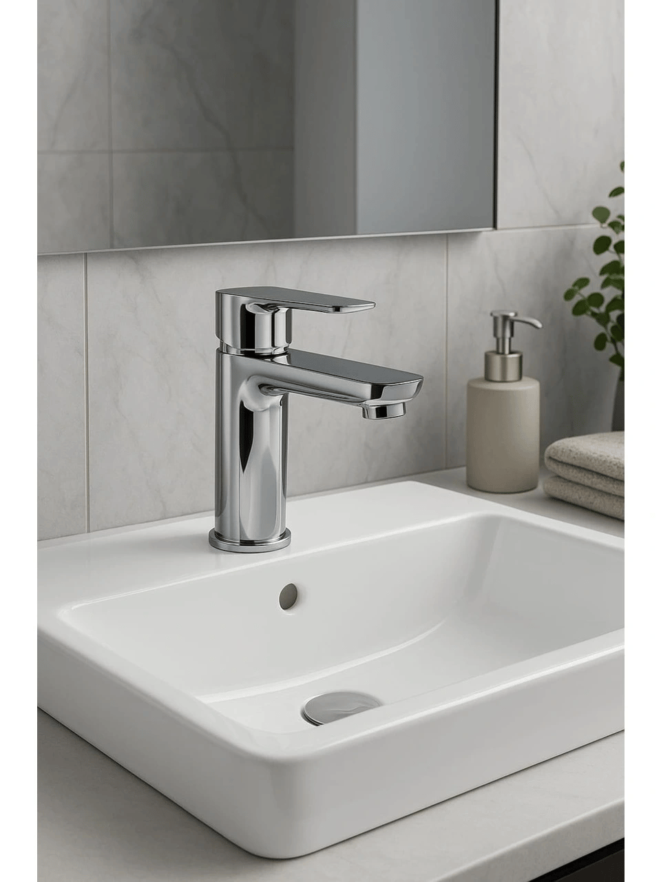 Lüks Sabit Lavabo Bataryası Tek Kollu Musluk – Su Tasarruflu Banyo & Mutfak Uyumlu