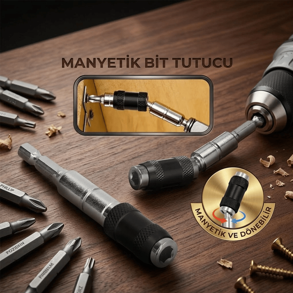 Mafsallı Manyetik Bits Tutucu 1/4 Döner Başlık = 0-20° Bx40