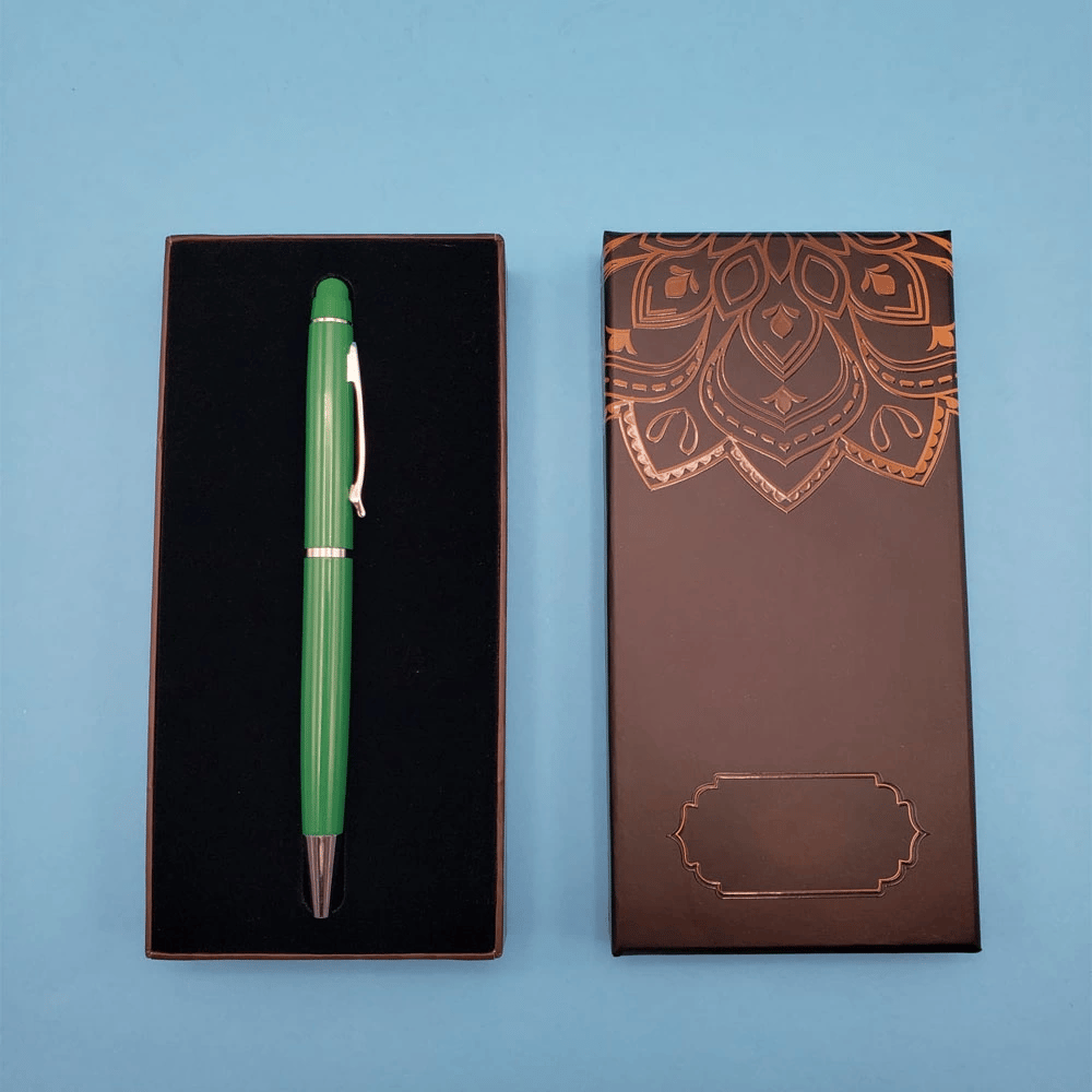 Mandala Desenli Kutulu Yeşil Touchpen Tükenmez Kalem