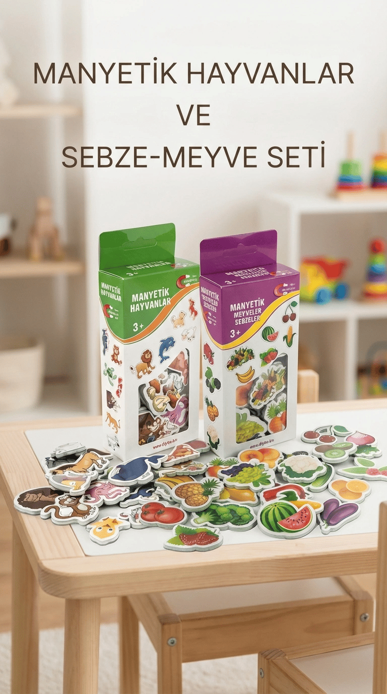 Manyetik Oyuncak Set Hayvanlar Sebze Meyve Magnetli 56 Parça