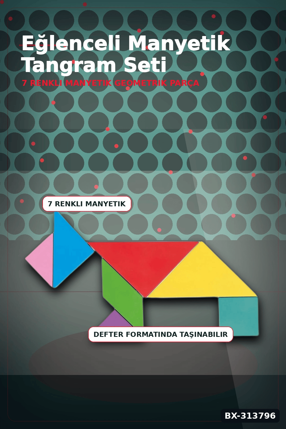 Manyetik Tangram Defteri 7 Ahşap Parça Mıknatıslı - 3+ Yaş Eğitici Zeka Oyunu BX-313796