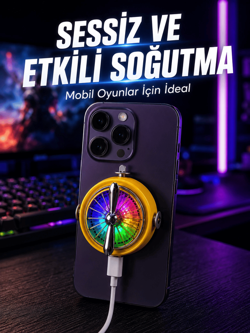 Manyetik Telefon Soğutucu RGB Fanlı Mobil Oyun Soğutucusu