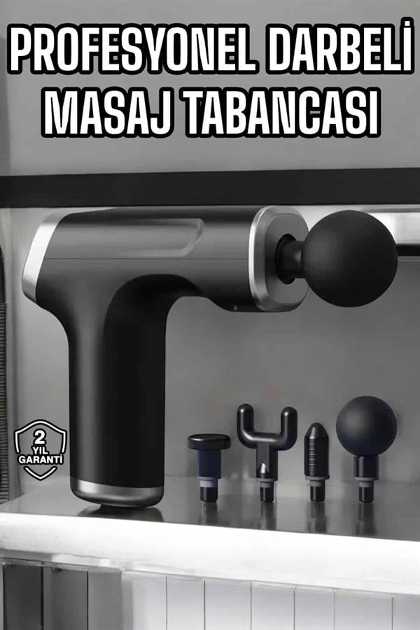 Masaj Tabancası 4 Başlıklı Kas ve Vücut Ağrıları İçin Şarjlı Darbeli