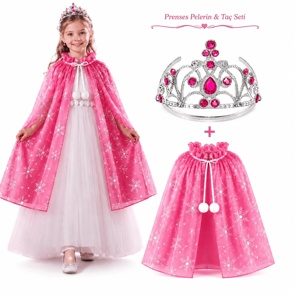 Masal Prensesi Pembe Pelerin Ve Taç Seti (85 Cm)