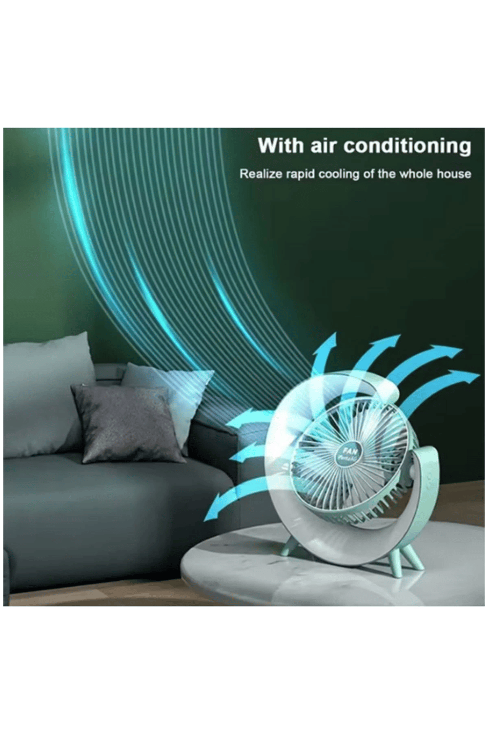 Masaüstü Vantilatör Usb Şarjlı Rgb Led Işıklı 3 Kademeli 180° Ayarlanabilir Soğutucu Fan Yeşil