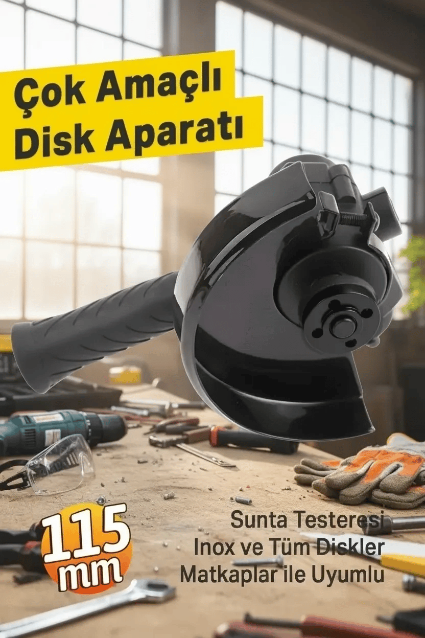 Matkap Ucuna Takılabilen Çok Amaçlı Taşlama Ve Sunta Kesim Diski Aparatı Sert Plastik Seti 115 mm