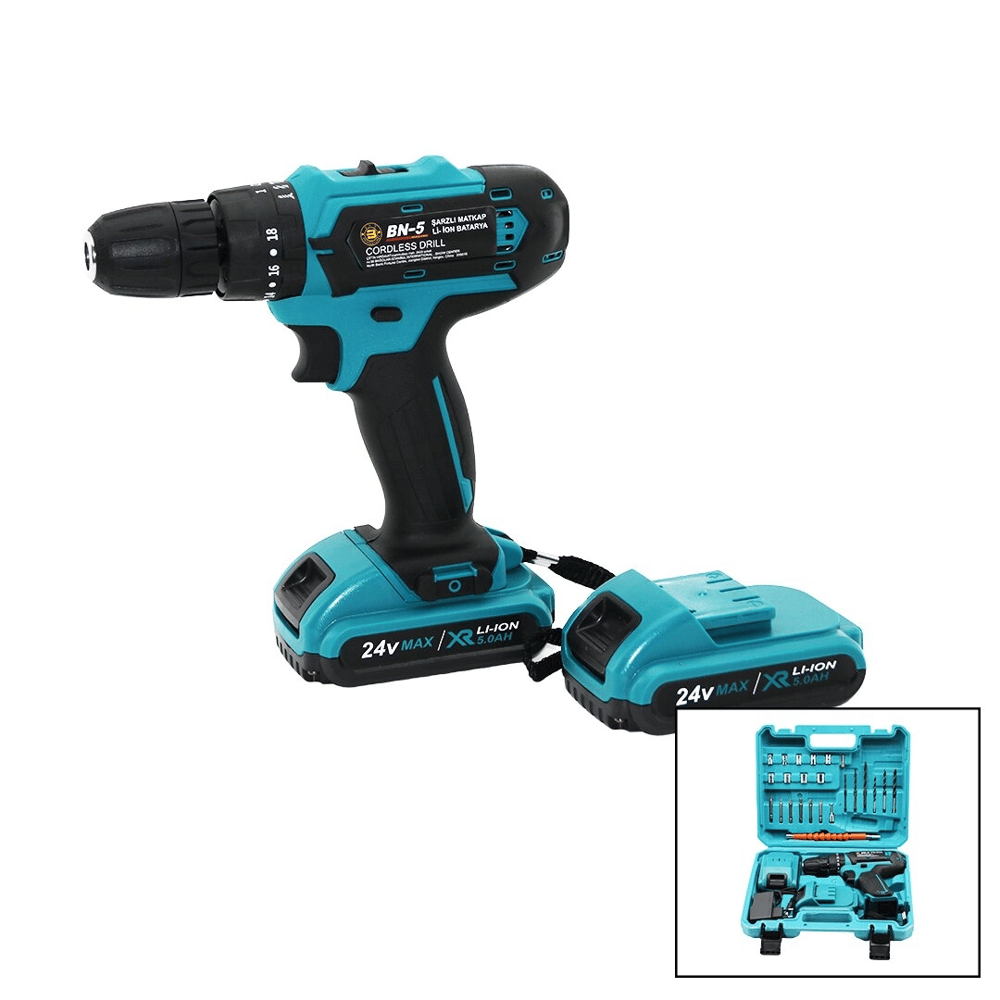 Mavi 1250 Rpm Bn-5 F-136 Cordless Drıll Full Şarjlı=24v=5.0ah - 2 Batarya Matkap Seti Çantalı Bx40