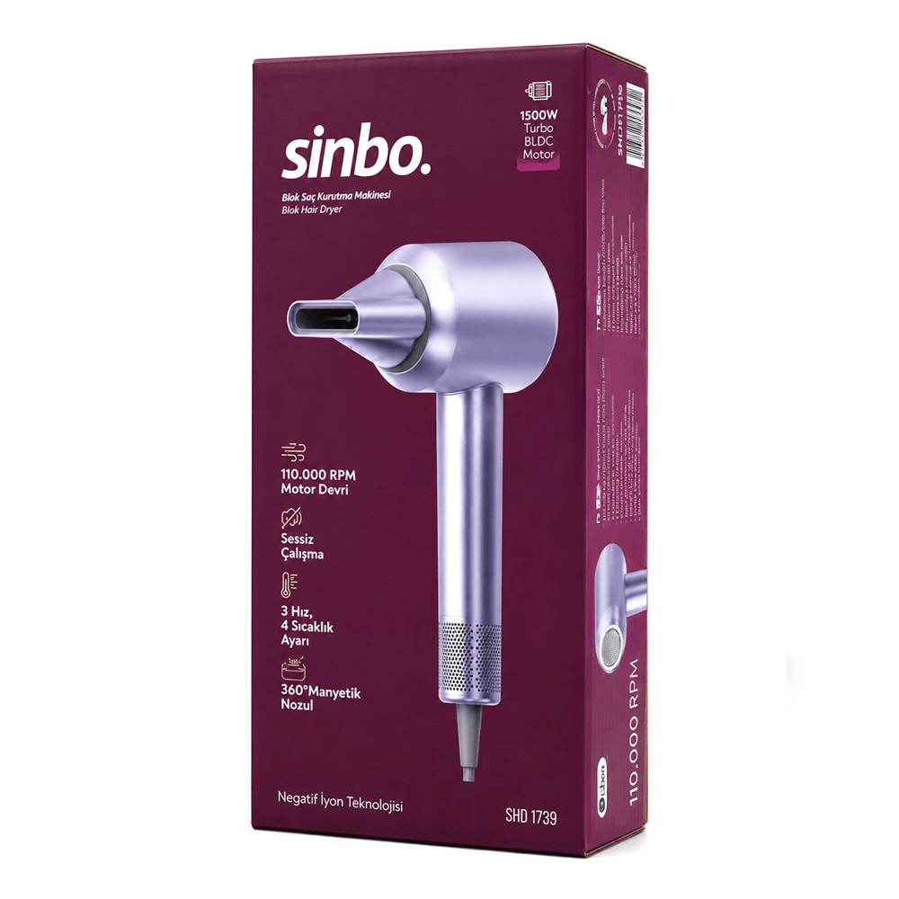 Mavi Bldc Turbo Motor Saç Kurutma - Şekil Makinesi 1500w 3-kdm.hız 4-kdm.ısıayar=sıcak-ılık-hafif-soğuk Shd-1739 Bx40