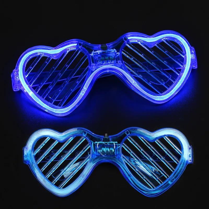 Mavi LED Işıklı Kalp Gözlük – 3 Modlu Parti - Glow Gözlüğü (3936)