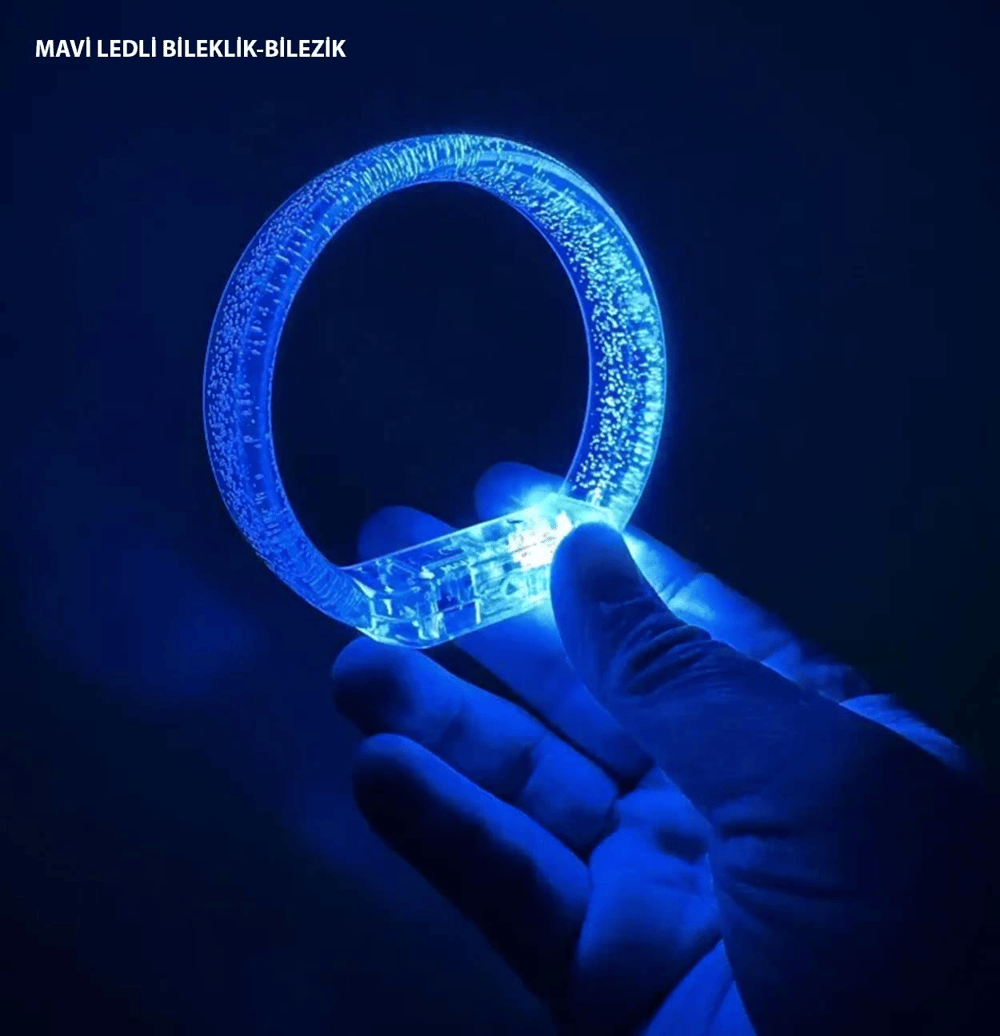 Mavi Led Işıklı Baskı Yapılabilen Pilli Bileklik Bilezik 1,5 Cm Genişlik