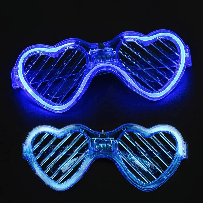 Mavi Led Işıklı Kalp Gözlük – 3 Modlu Parti  Glow Gözlüğü