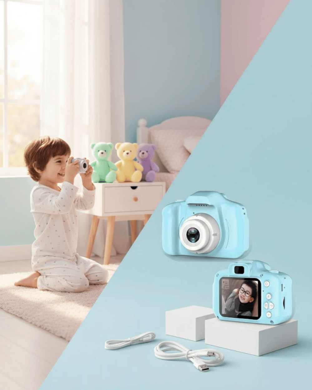 Mavi Mini Dijital Kamera HD Video ve Fotoğraf Çekimli USB Şarjlı Kompakt Kayıt Cihazı