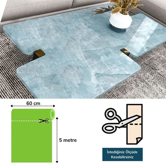 Mermer Desenli Masa Tezgah Mutfak Su Geçirmez Yapışkanlı Folyo Sticker Mavi 5x0,6m Bx40