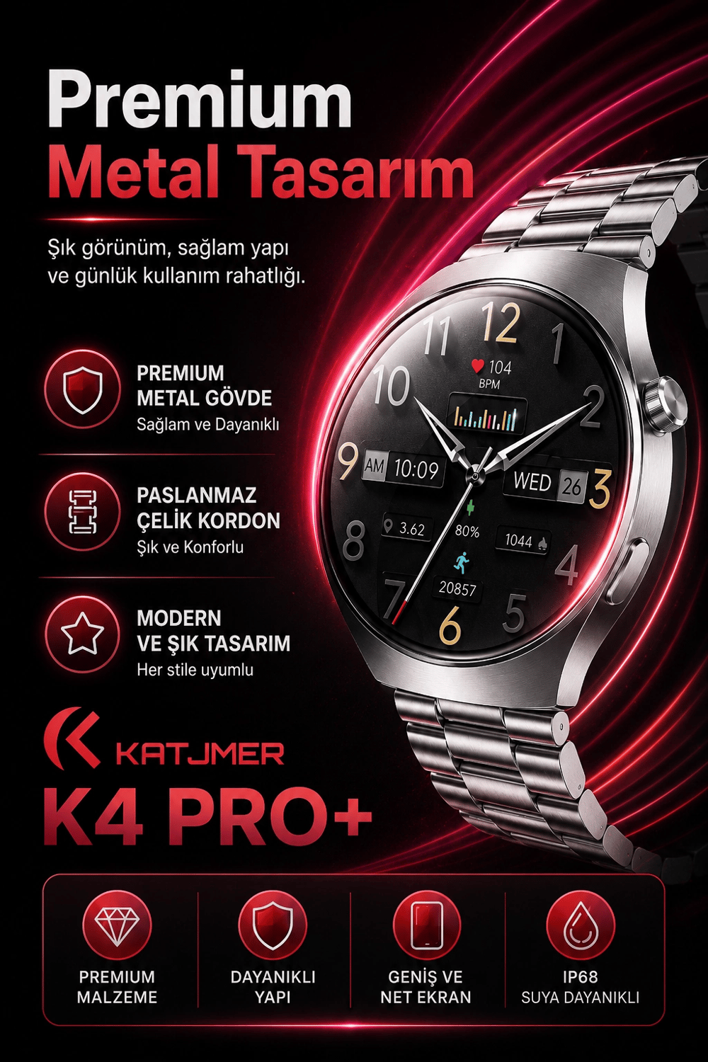 Metal Kasa Görünümlü Akıllı Saat Üç Farklı Kayışlı Bluetooth Bildirim Destekli