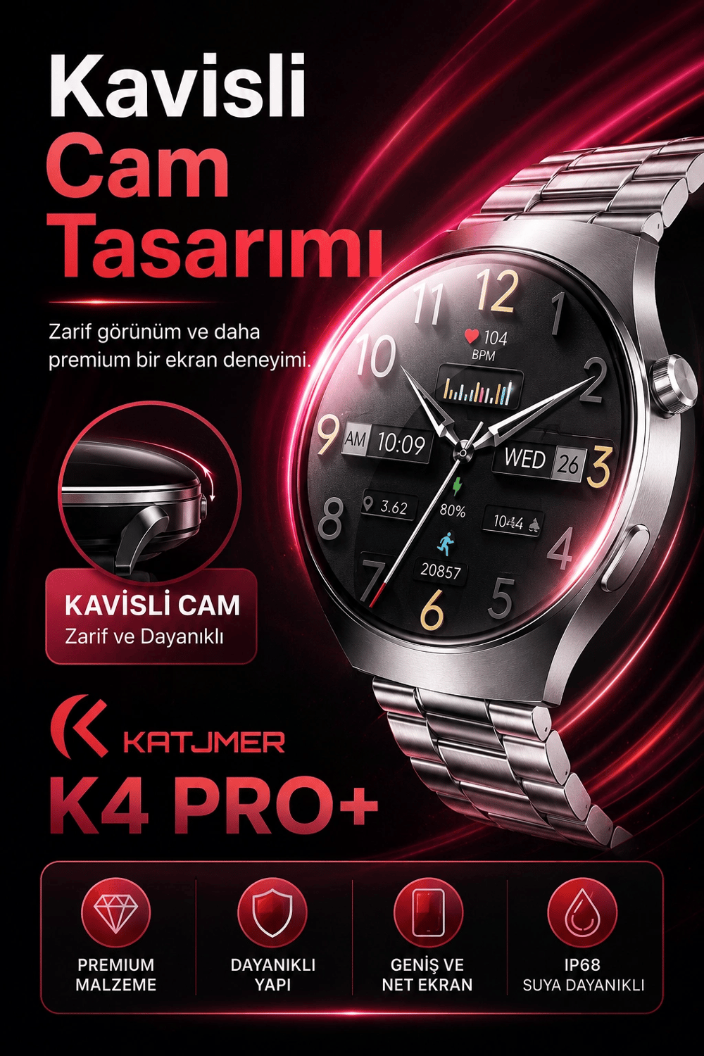 Metal Kasa Görünümlü Akıllı Saat Üç Farklı Kayışlı Bluetooth Bildirim Destekli