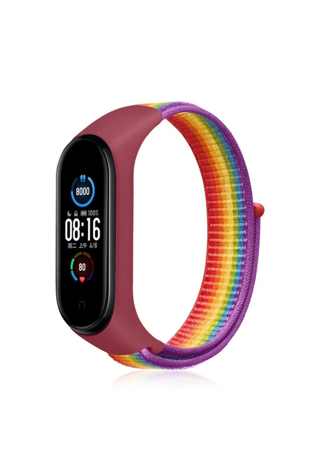 Mey İthalat®   Mi Band 4 Hasırlı Cırtcırtlı Kordon - Gökkuşağı