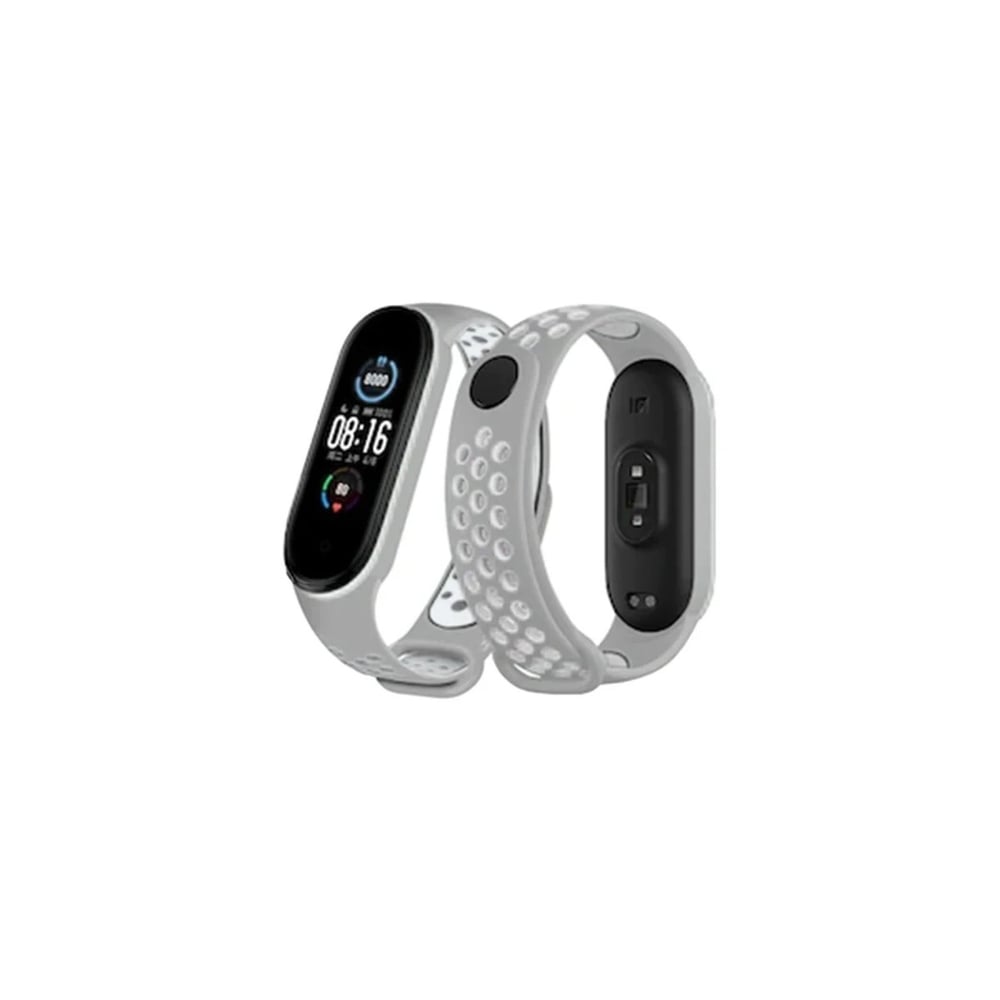 Mey İthalat®   Mi Band 6 Spor Delikli Kordon - Gri-Kırmızı